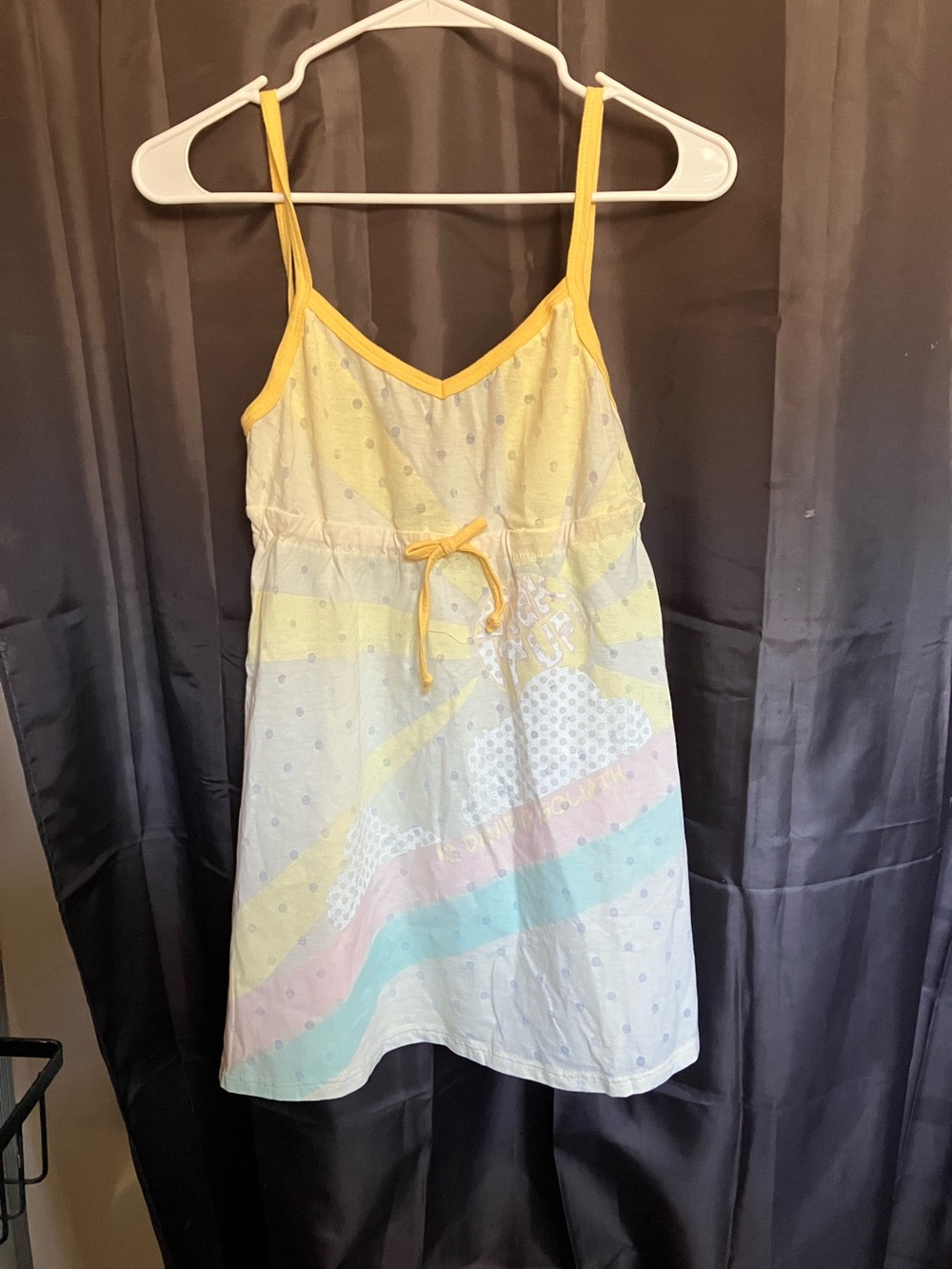 Yellow Strappy Summer Tank Dress with Pastel Stripe Detail